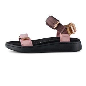 Women's Pink and Brown Strap Platform Sandal with Gold Accents